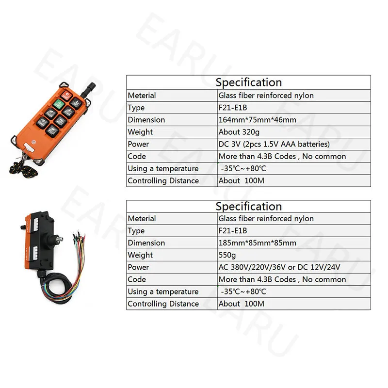 Telecomando industriale wireless Interruttori Gru di controllo della gru Gru di sollevamento 1 Trasmettitore 1 Ricevitore F21E1B 6 canali T200605