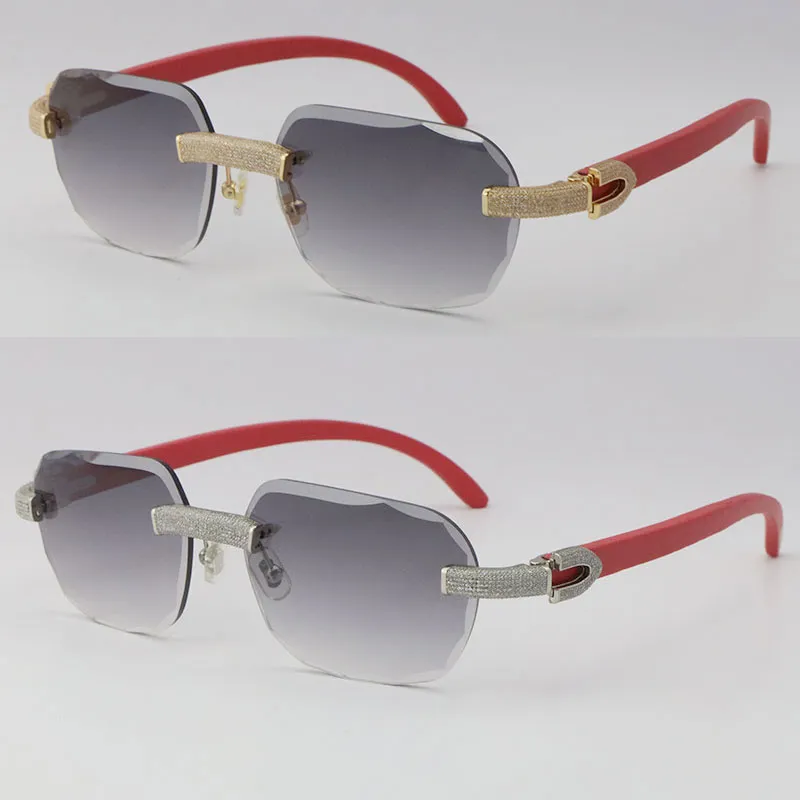 2022 nuovo modello micro-pavimentato occhiali da sole con diamanti occhiali da sole originali in legno senza montatura oro 18 carati C decorazione maschio femmina pietre occhiali U208k