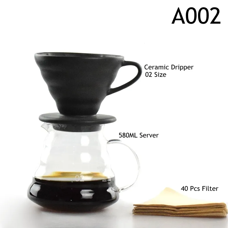 Ny EcoCoffee Ny ankomst Eco-Friendly V60 DRIP SETS 580 ml Värtproof Coffee Server Kettle Filters T200523