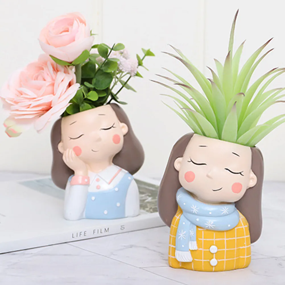 Cartoon Girl Flower Pot Succulente Pot Bonsai Home Decor Desktop Decorazione Piante da interno Piante grasse Pot Y200723