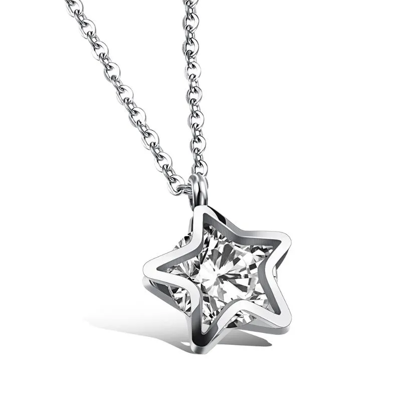 New Star Mosaic Cubic Zirconia Pendant Necklace Titanium Steel Rose Gold Chic Star Pendant Women Necklace N17066256c