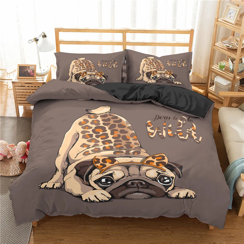 Homesky Cartoon Pug Dog Set di biancheria da letto Pug Dog Bed Set Copripiumino Set King Queen Size Comforter Bedding Set Biancheria da letto 201021