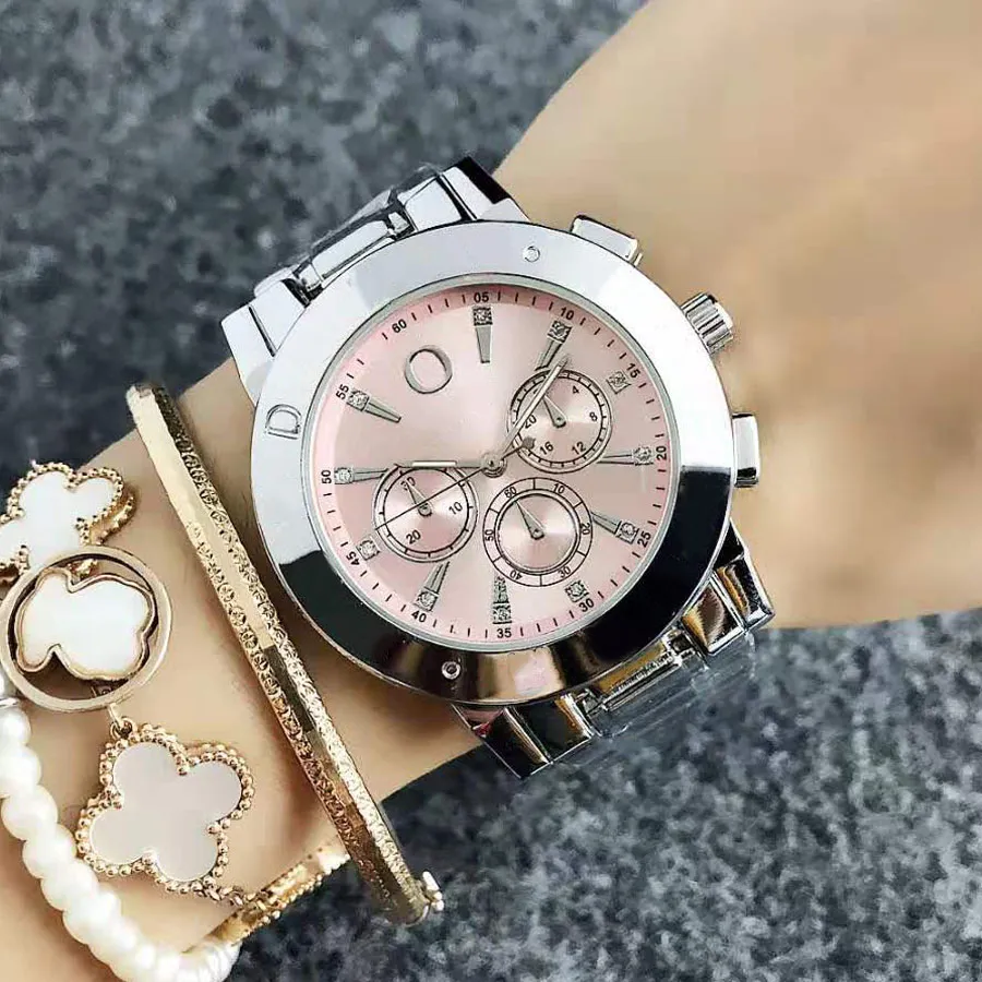 Модные наручные часы для женщин с кристаллами и 3 циферблатами для девочек, кварцевые часы со стальным металлическим ремешком P583064