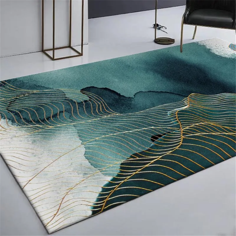 Abstract Green Golden Strip Mattor för golv Kinesisk målning Badrumsmatta Fashion Anti-Slip Mat Door Entrance Rug 3D Mönster252R