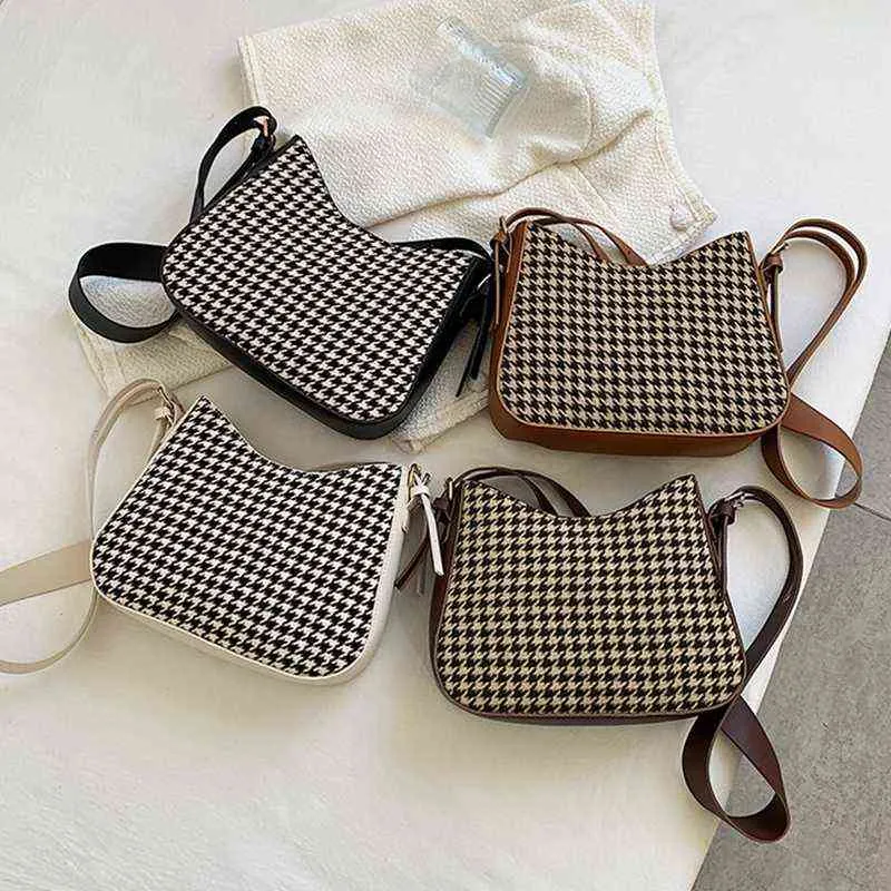 Nxy cosmetische tassen vrouwen casual mode houndstooth zwart en wit rits schouder kruisbody voor handtassen 220303