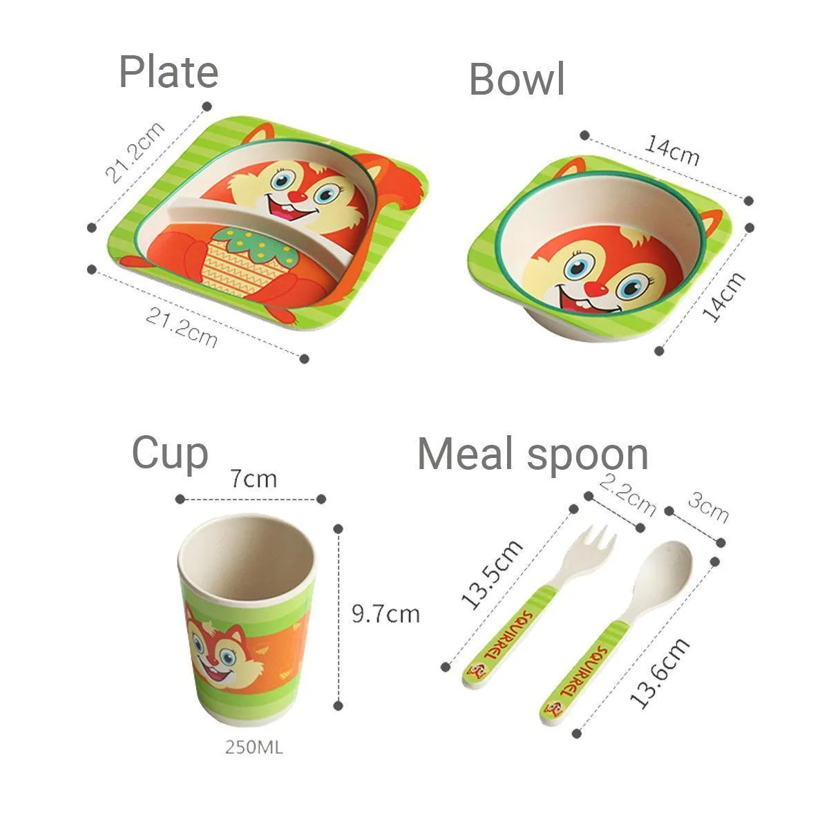 5 pezzi Set da tavola bambini Cartoon Fibra di bambù Ciotola + Tazza + Cucchiaio + Piatto + Forchetta Piatti l'alimentazione Stoviglie Y200111