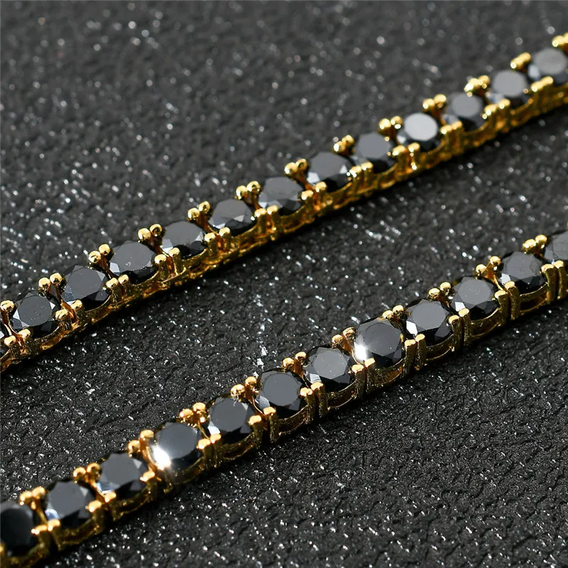 Wysokiej jakości żółte białe złoto sproszkowane 4 mm 7 8 -calowe czarne CZ łańcuchy bransoletek tenisowych
