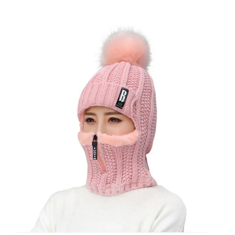 Laine Tricoté Chapeau Ski Femmes Chapeau Ensembles Pour Femme Coupe-Vent Hiver En Plein Air Tricot Chaud Épais Siamois Écharpe Col Chaud Chapeau Fille Cadeau2881