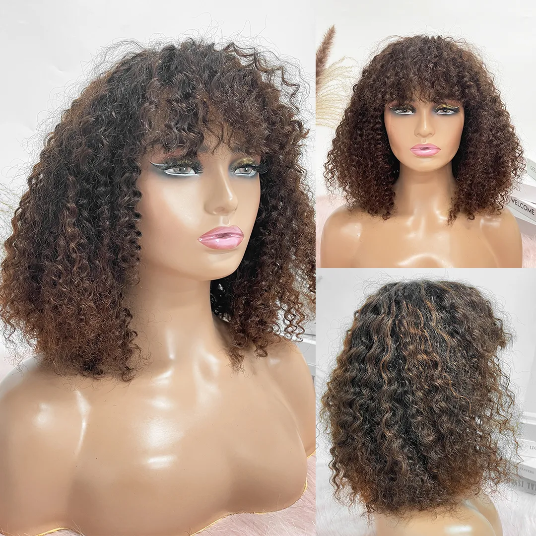 Remy Corta Bob Boba rizada con flequillo pelucas de cabello humano rizado para mujeres cabello humano peluca de onda profunda peluca de cabello natural factory directo
