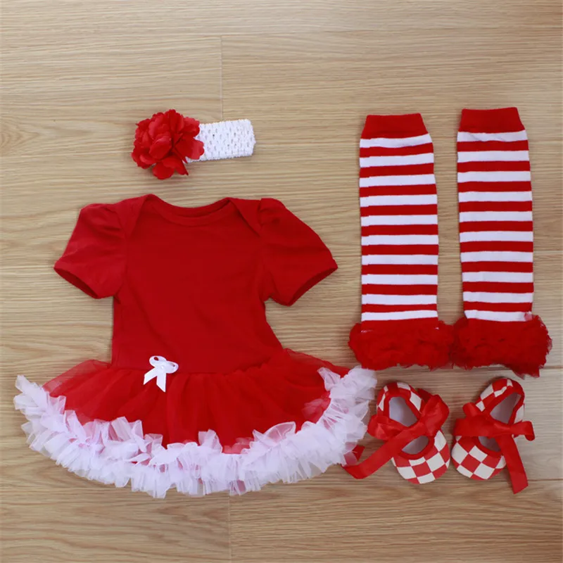 0-12 месяцев новорожденного девочка ромпер платье 4шт одежда набор головы аксессуары обувь носки наряды летний ромпер детский костюм Y1221