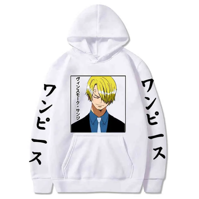 Anime One Piece Hoodie Heren Harajuku Pullover Vinsmoke Sanji Sweatshirts Lange Mouw Losse Streetwear Hoodie Tops H1227