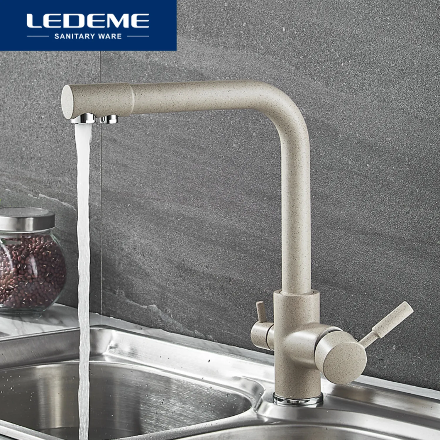 LEDEME Waterfilter Taps Kitchen Faucets Mixer Drinking Water Filter Multi-color Kitchen Faucet Sink Tap Water Tap Black White T200424