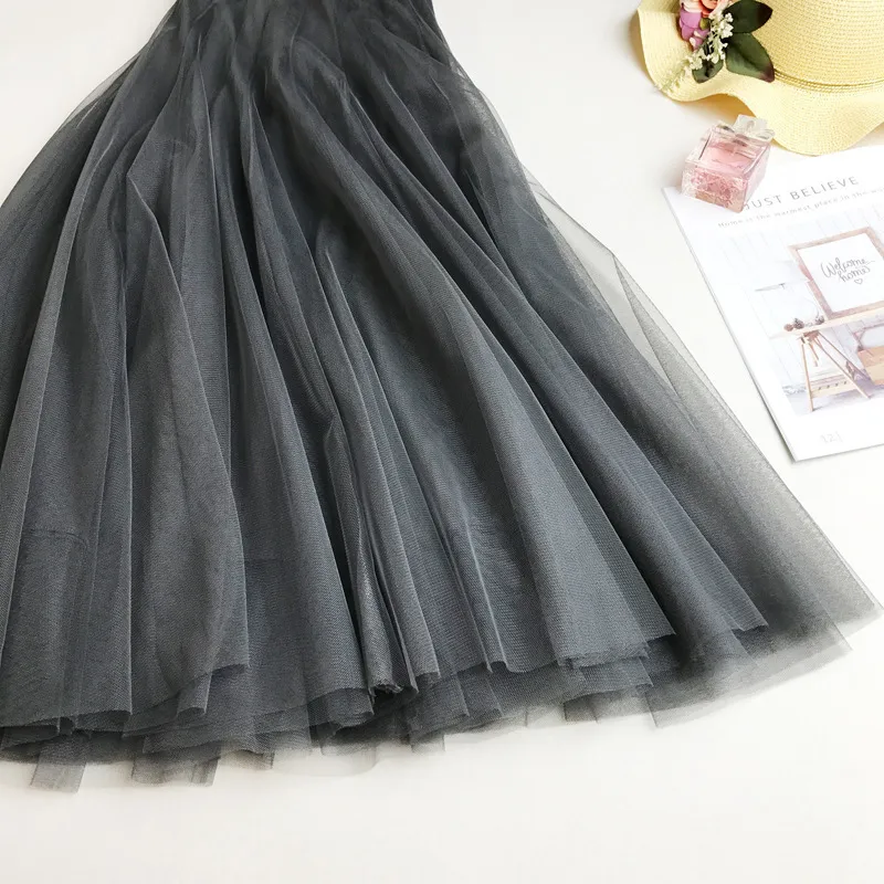 Gigogou zomer gaas vrouwen geplooide rok massieve hoge taille een lijn tule rokken chic lange maxi tutu rok vakantie strand tule rok t200324