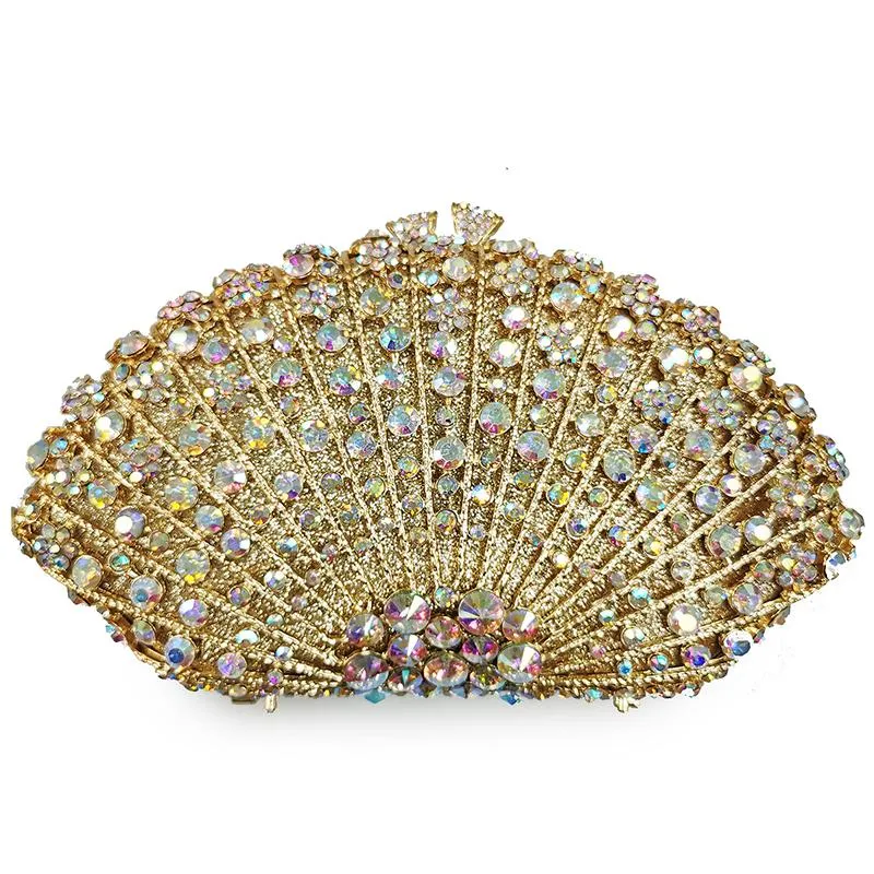 Nowy przylot Gold Metal Green Rhinestone Torebka Crystal imprez Designer Kobiet Work Evening Clutch torebki Bankiet torebka 1912