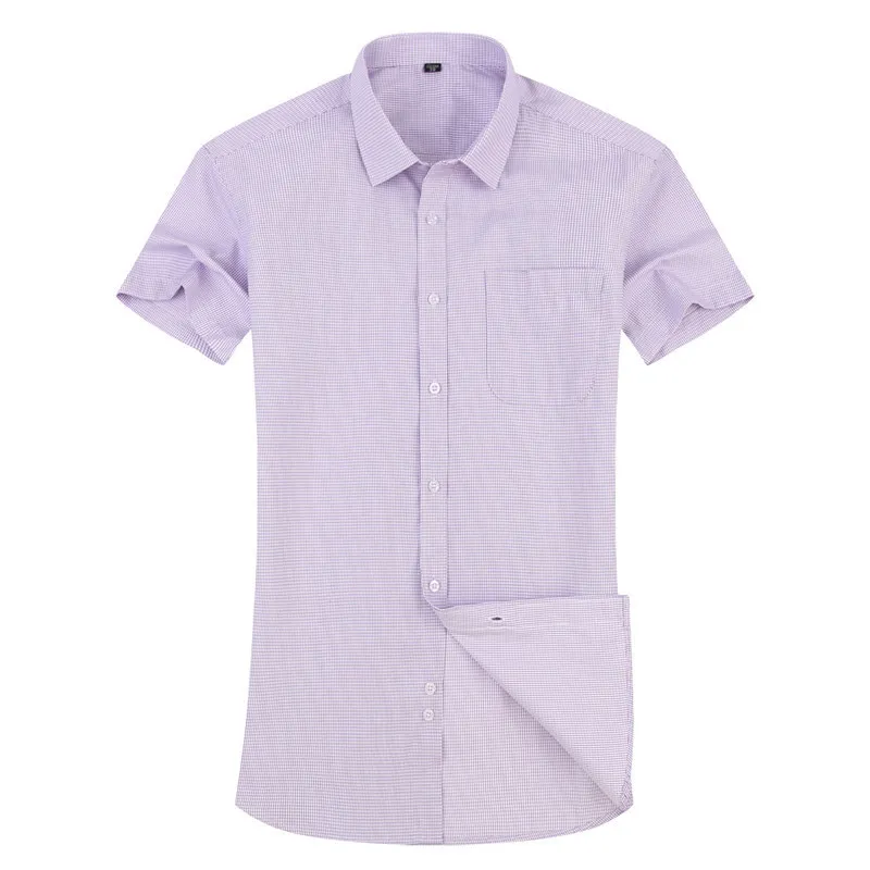 Haute qualité à manches courtes robe pour hommes chemise à carreaux décontractée mâle coupe régulière bleu violet 4XL 5XL 6XL 7XL 8XL chemises de taille plus LJ200925