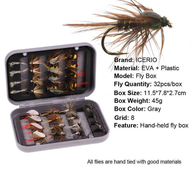 ICERIO Box Truta Fly Fishing Kit de moscas variadas Ninfa Moscas secas e molhadas Isca de pesca com mosca 2201079600535