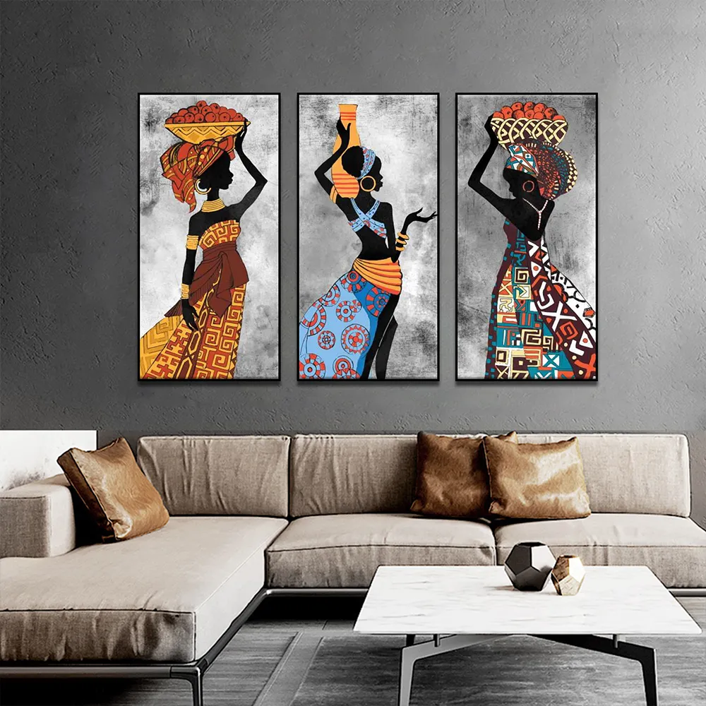 Dipinti di arte tribale africana Etnicos Donne nere che ballano Poster Stampa su tela Pittura Immagine di arte astratta la decorazione della parete di casa303a