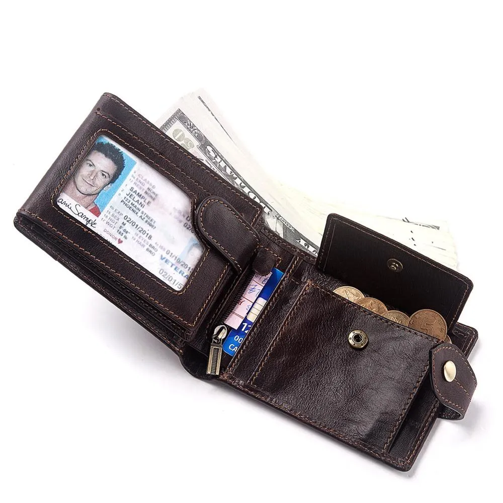 Kavis Genuine Cow Leather Male carteira masculina Pursa pequena RFID Couro Perse Mini Card Storage Walet Bag Hasp Coin Purse2083