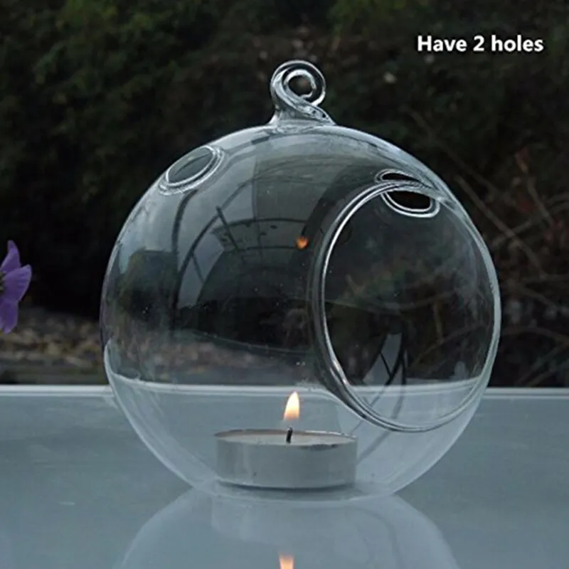 EASY-80MM Hanging Tealight Holder Glass Globes Terrarium Wedding Candle Holder Candlestick Y200109