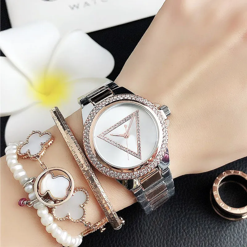 Quartz Forist Watches for Women Girl Triangle Crystal Style Steel Steel Band Watch 24215X