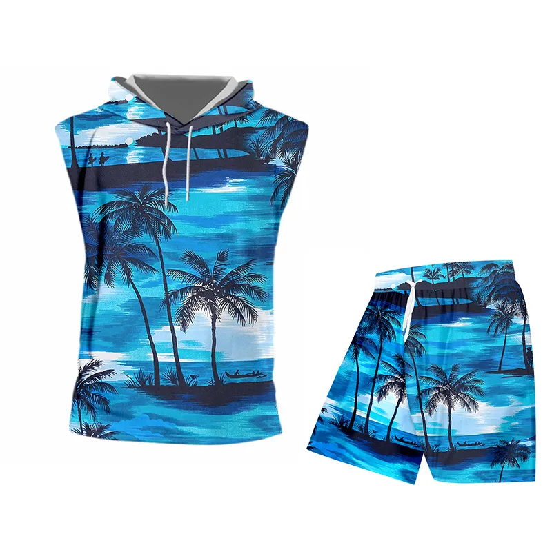 OGKB 3D Leisure Seaside Tracksuit Men trycker Coconut Tree Streetwear Plus Size Hoodies och joggerbyxor Set Habiliment 201204