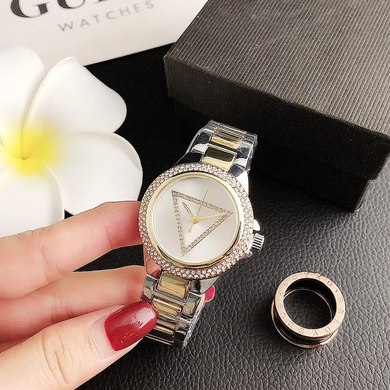 Quartz Forist Watches for Women Girl Triangle Crystal Style Steel Steel Band Watch 24271O