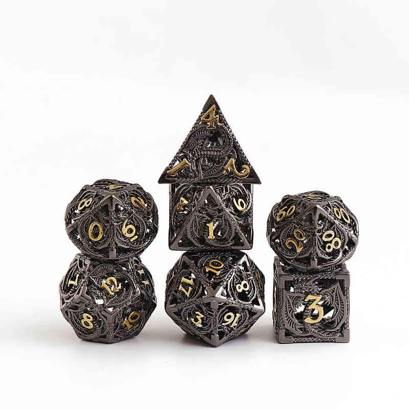 Ensemble de dés en métal creux en cuivre pur 7 pièces ensemble de dés polyédriques en métal DD pour les donjons et les Dragons du mdn jeux de rôle 220115