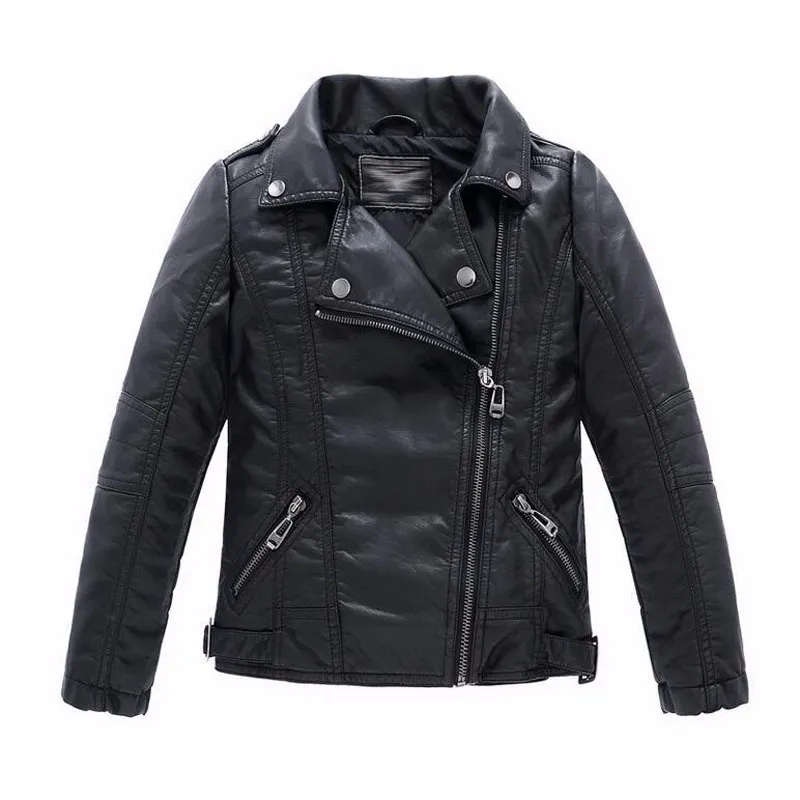 Baby Boys Faux Leather Jacket Kids Girls And Coats Spring Kids Faux Leather Jackets Boys Casual Black Solid Children Outerwear LJ21053793