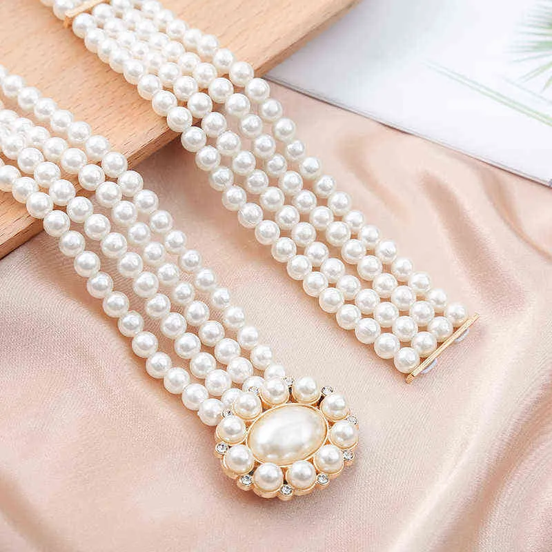 Luxury Simple Waist Chain for Women Designer Pearl Rhinestone Temperament Lady Belt Fashion Dress Waist Ornament Girdle Belts G220301