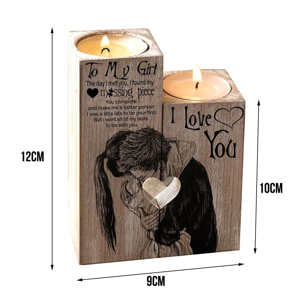 To my girl Heart-shaped Craft Wooden Candle Holder Candlestick Shelf Valentine's Day Decoration Gift Candlesticks Home T200624