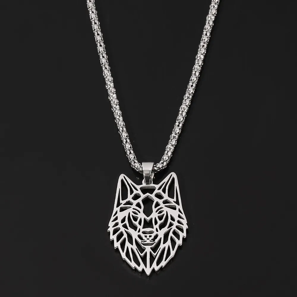 Collier Animal loup en acier inoxydable, animaux de la forêt, collier Hip Hop, pendentif creux découpé, bijoux cadeau pour hommes et femmes
