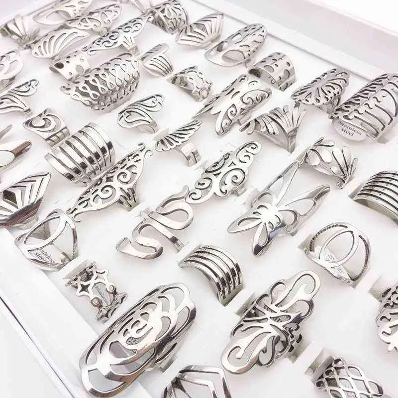 MixMax 20 peças anéis de aço inoxidável da moda para mulheres estilos mistos flores esculpidas borboleta joias de festa exclusivas lote inteiro 2202096230841
