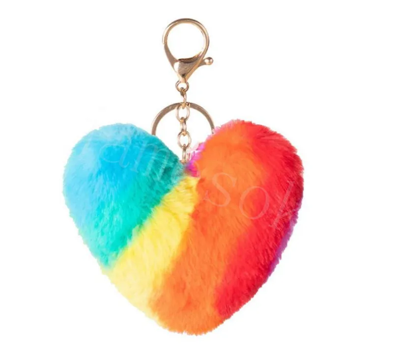 Fashion Splicing Heart Ball Pom Pom Keechain Fluffy Furx Furx Pelliccia Pompom Pompom Women Borse Charms Trinket Christmas Keyring DB310