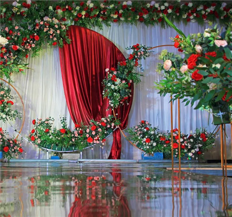 Gran evento accesorios geométricos fondos de boda arco flor césped al aire libre flores puerta globos estante círculo de hierro arco de boda marco ho2646
