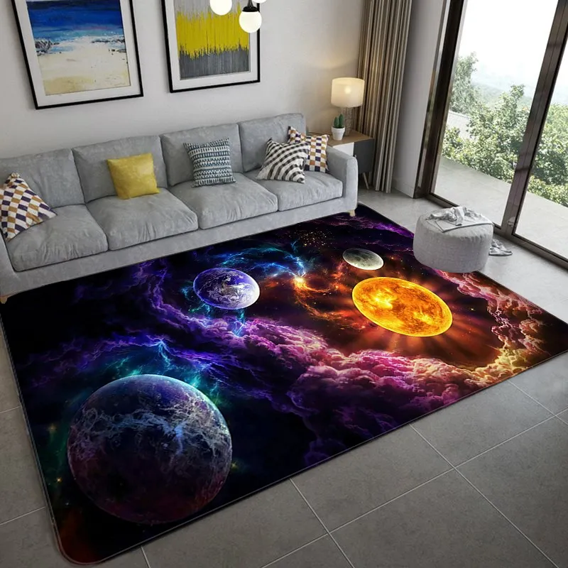 Espaço universo planeta 3d tapete de chão sala estar tamanho grande flanela macio quarto para crianças meninos tapete higiênico capacho 201212282g