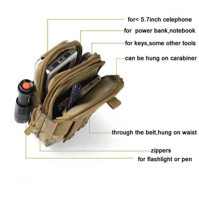 Tactical Pouch Militaire jachttas, tactische molle tas voor wandelen Camping, Medilitary Bag Telefoonhoesje, Tactical Taille Tas Y1227