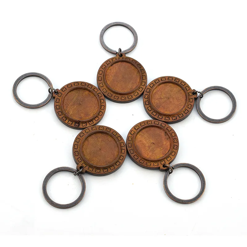 lot Handmade Wood Keychain Base Blank Keyring Diy Key Chain Fit 25mm Glass Cabochon Jewelry Making Accessories9009916