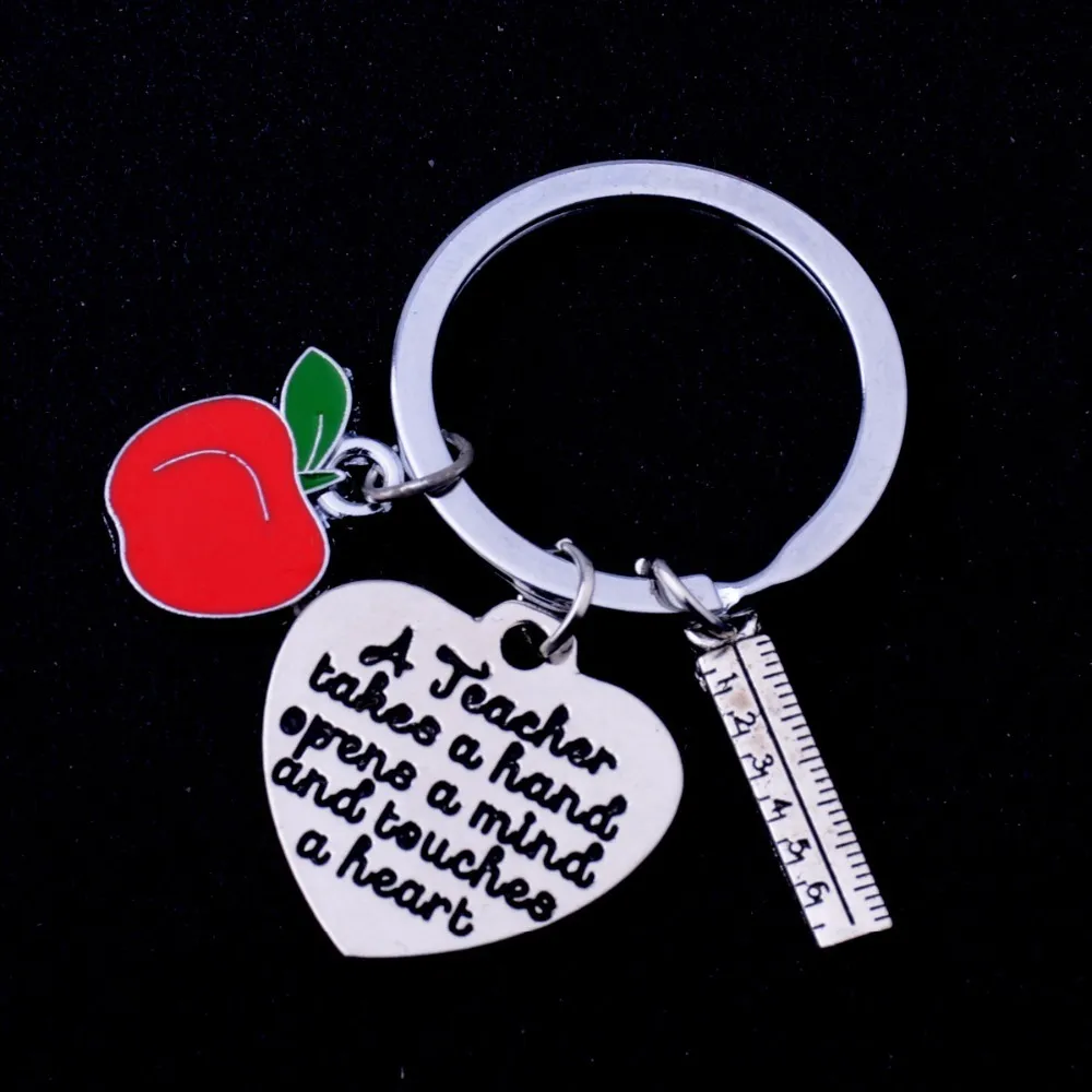 A Teacher Takes A Hand Opens Mind And Touches Heart Keychain Gifts BPPLE Ruler Charms Keyrings For Teachers Jewelry keych2302