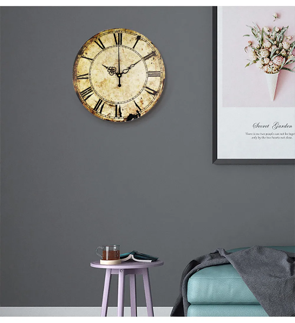Vintage Home Decoration Large Wall Clock Roman Style Ornament Living Room With Mute Modern Wall Clock LJ2012119668450