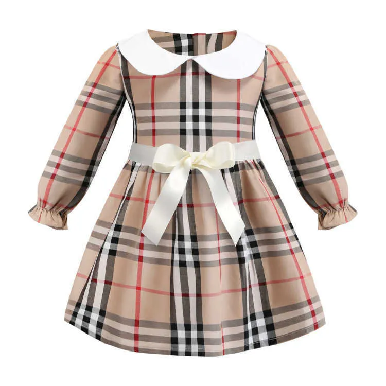 Långa barn tjejer klänningar för ärm baby flicka plaid klänning bebe barn prinsessan toddler party kläder