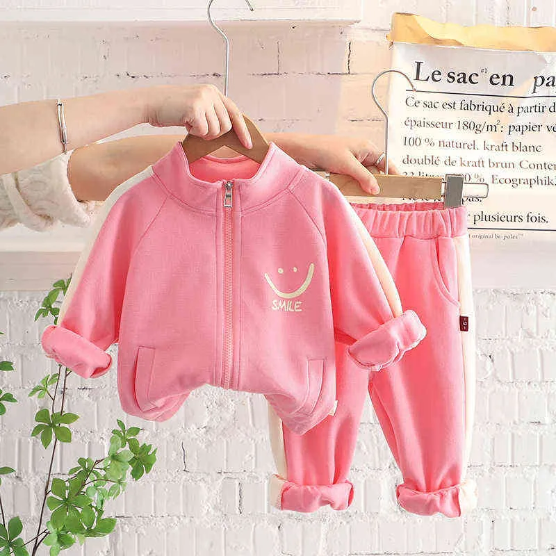 Baby Boy Мальчик Одежда Одежда Дети Младенческая Мода PinkyColor Cousssuit Новая Весна Осенняя Осень Малыш Куртка Zip-Up + Брюки 2 Шт. Костюмы Y220310