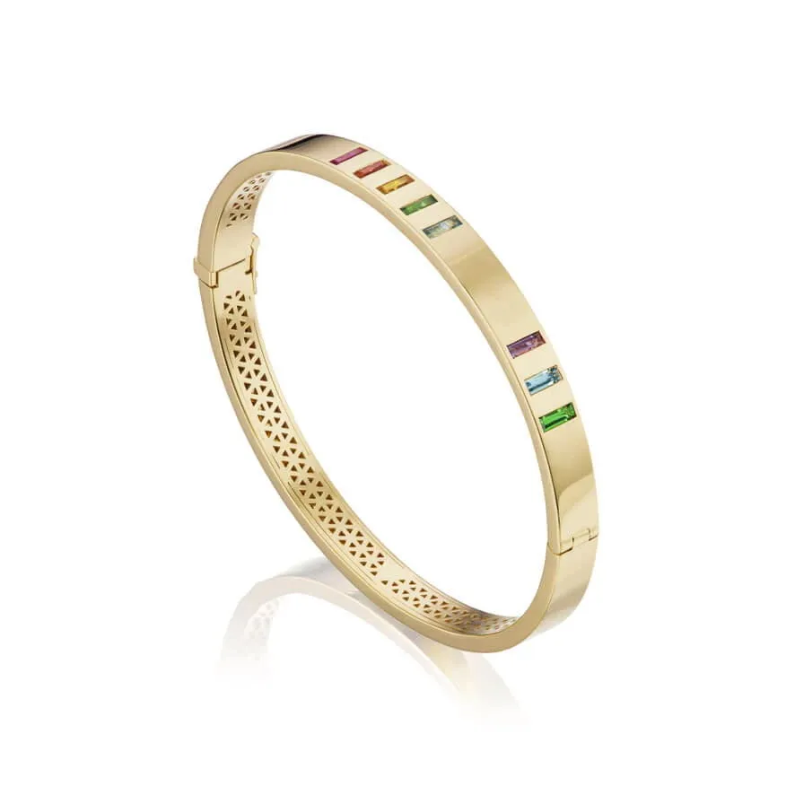 2021 Золотой цвет CZ Band Bangle Bangle Bracte для женщин Micro Pave Rainbow CZ Красочные модные моды женские украшения Внутренний диаметр 60 мм