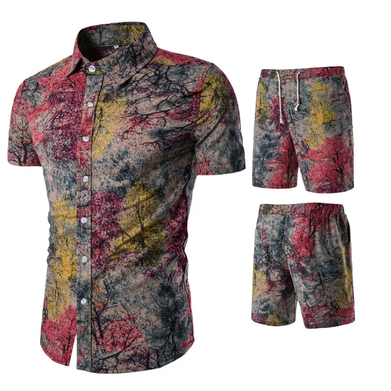 2020 Men d'été Fashion Floral Print Shirts Shorts Sets Male à manches courtes masculines Man Hawaiian Beach Casual Tracksuit plus taille Q01253263924