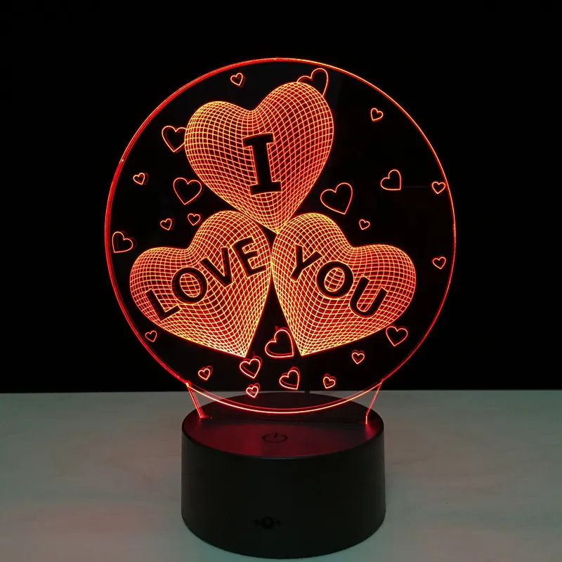 Nocne światła Lampa optyczna 3D Loves Heart I Love You Night Light DC 5V USB zasilane 5. bateria Whole Drop3060