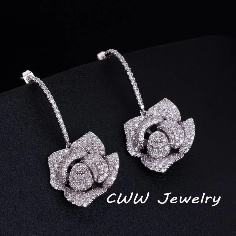 Stud cwwzircons Modemerk Women Sieraden Kubieke Zirconia Setting Large Flower Earrings Art Deco Party Prom Accessories CZ24612401