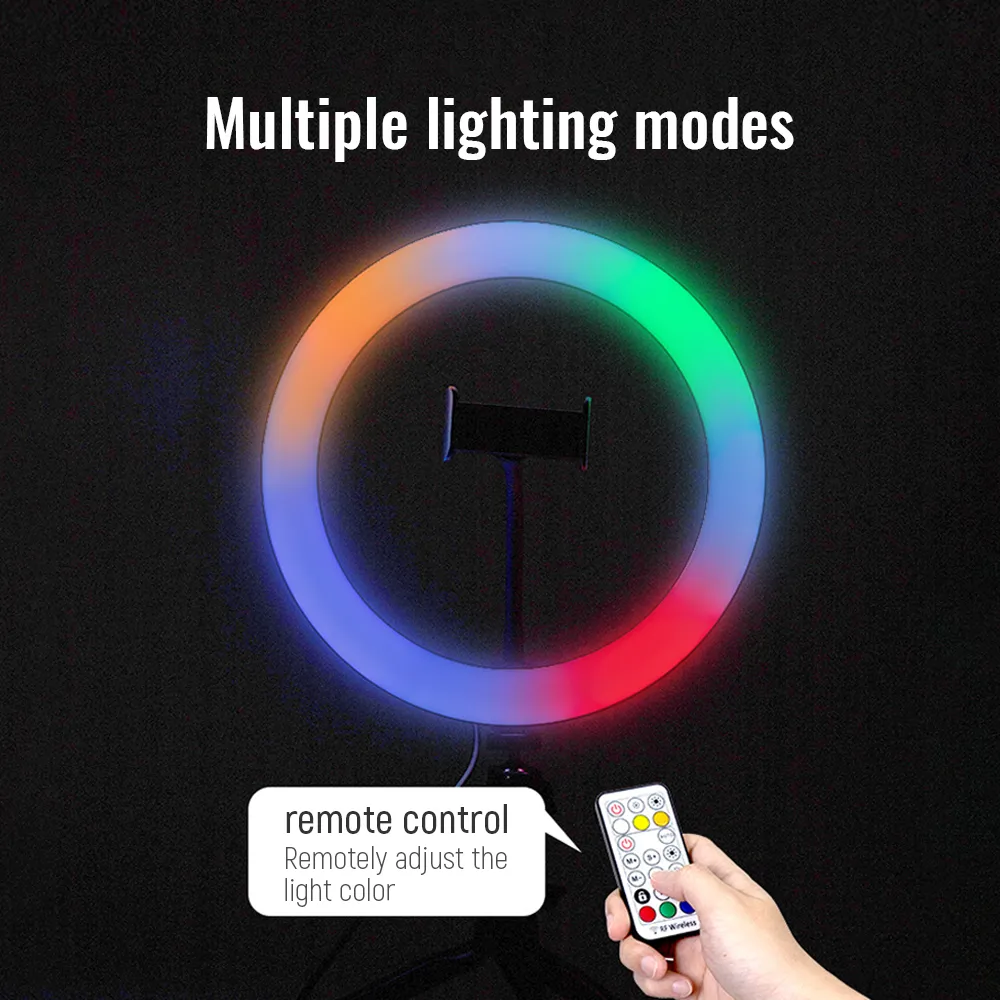 33CM RGB LED Selfie Ringlicht mit 2m 1,6m 0,5m Stativ USB Buntes Fotografielicht mit Fernbedienung für Youtube Tiktok