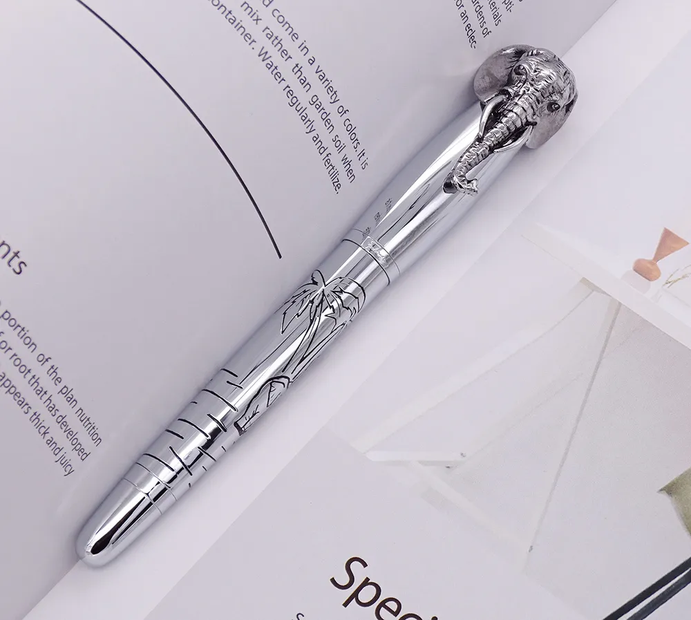 Fuliwen Rollerball Pen Elephant Head on Cap, Delicate Silver Signature Pen, Smooth Refill Business Office Home School Supplies 201111