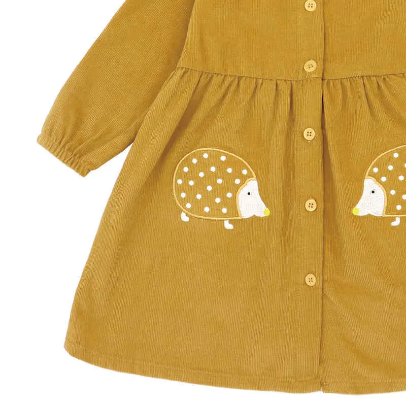 Frocks for Kids Brand Spring Winter Baby Girls Clothes Cotton Hedgehog Applique Shirtdress Toddler Dresses 2-7 Years 211231