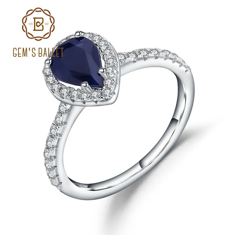 Gem's Ballet 1 29ct Natural Blue الياقوت الأحجار الكريمة الخاتم للنساء 925 Sterling Silver Classic Wedding Rings Fine Jewelry Y112238M