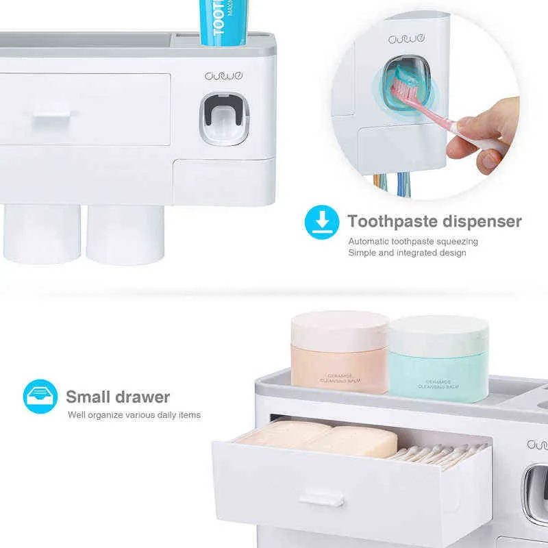 Porte-brosse à dents salle de bain accessoires organisateur ensembles distributeur automatique de dentifrice support mural ensemble d'outils 211222